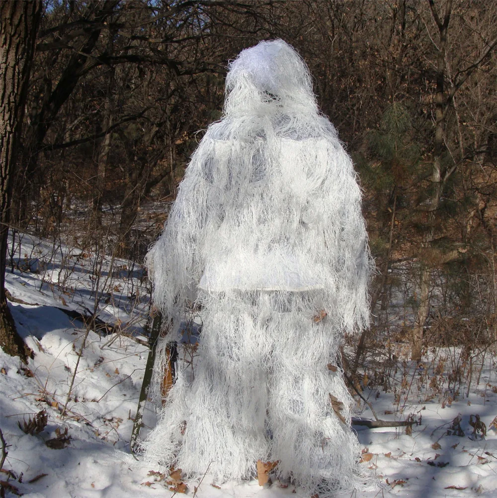 Белый снежный камуфляж костюм Ghillie костюм Yowie Снайпер Тактический Camoflage костюм для охоты Наблюдение за птицами