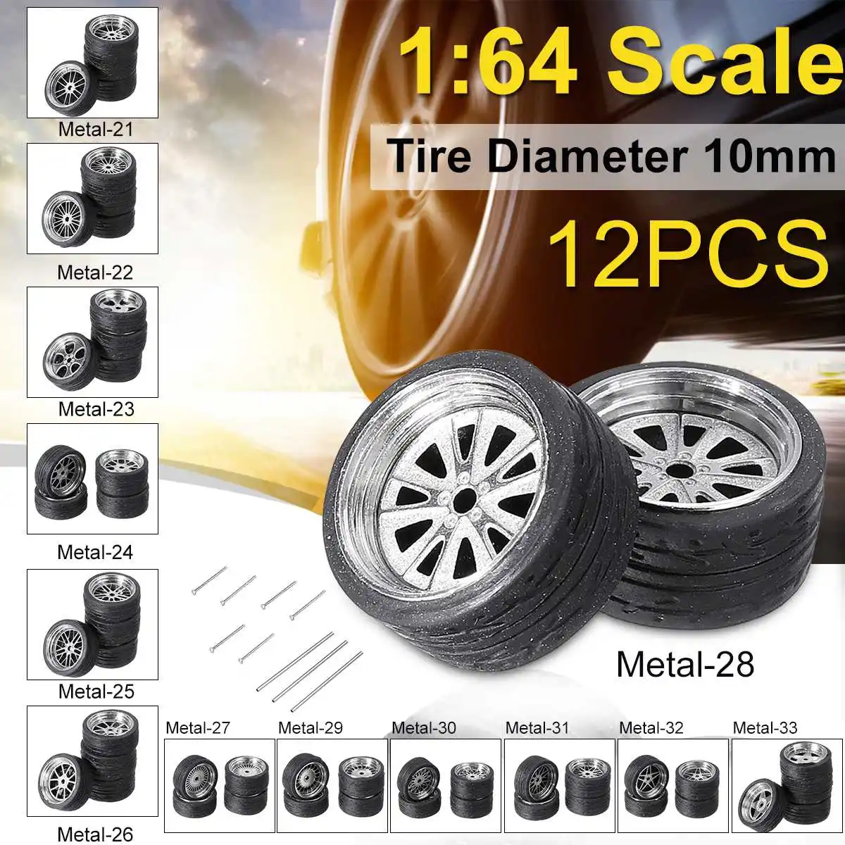 

4Pcs/set 1/64 Retro Alloy Wheels Tire Set Axles Vehicle Wheels Thick Tire Modified Alloy Car Refit Wheels Vehicle Car Model