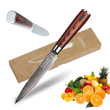 

SUNNECKO Damascus Chef Fruit Slicing Knife 5 inch Utility Cutter Tool Kitchen Knives Japanese VG10 Steel Blade Pakka Wood Handle