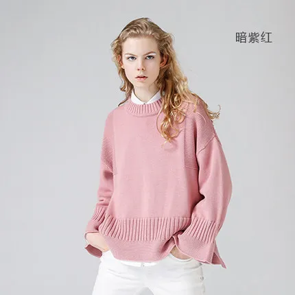 Toyouth вязаный свитер осень г. женские Лоскутные сплошной цвет свободные Flare рукавом свитер с круглым вырезом - Цвет: pink
