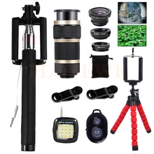 15в1 рыбий глаз широкоугольный Макро линзы с рыбий глаз 8X телефото Lentes лампа для селфи Штатив для телефона объектив для iPhone 7 6 5 смартфон