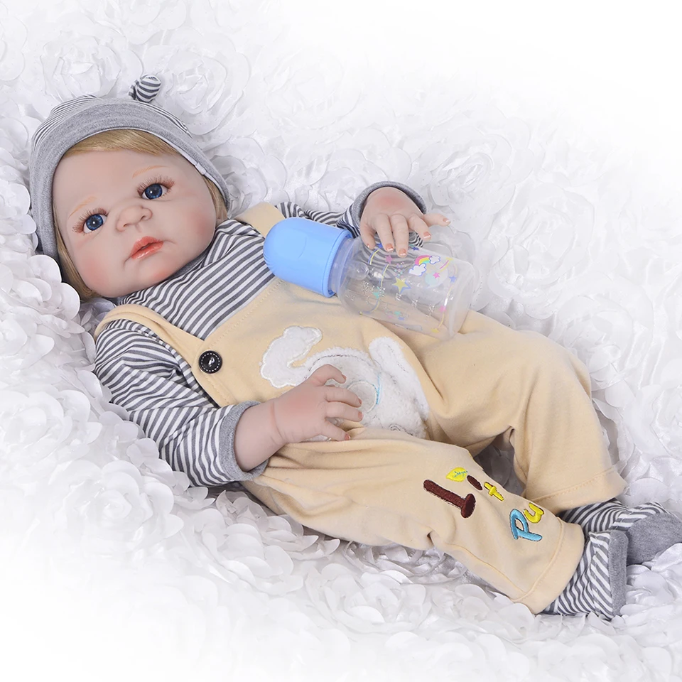 NPK dolls reborn Bebes полностью силиконовые куклы baby boy 57 см парик из светлых волос живая