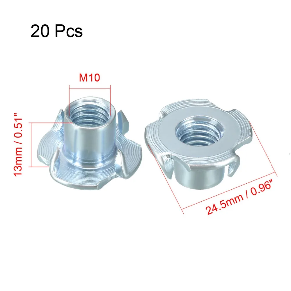 Uxcell Новинка хит 20 шт M4 M10 1/"-20 4 зубчатая тройник гайка t-гайка ассортимент Резьбовая вставка для скалолазания вмещает дерево кабинка