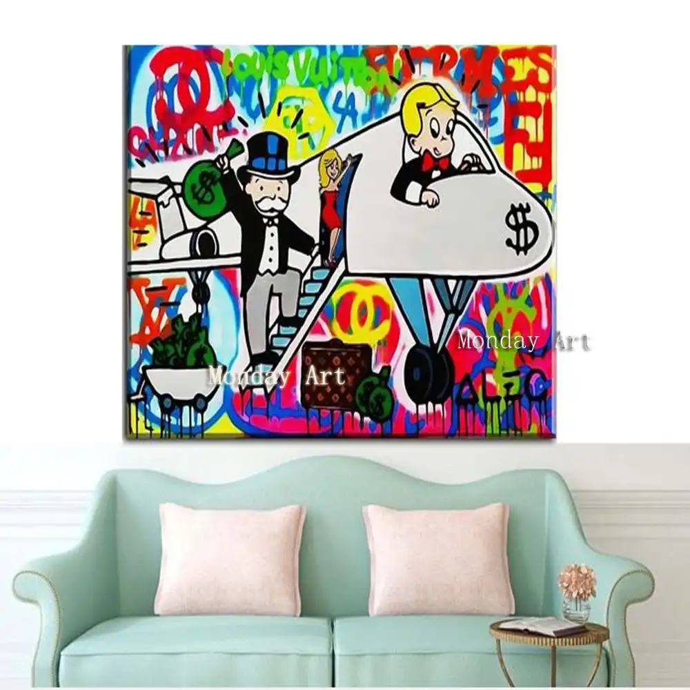Best Handmade Mickey Mouse Monopoly Oil Paintings Graffiti Art Monopoly Picture On Canvas For Bedroom Kid S Room Wall Decoration