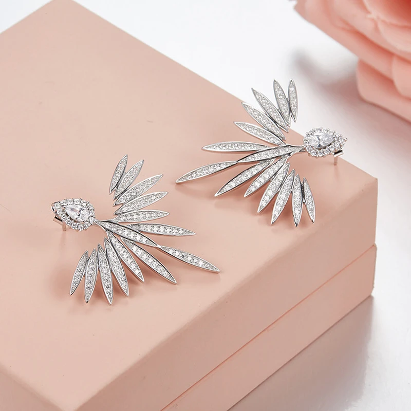 

[MeiBaPJ]Fashion Simple Personality AAA Zircon Fan Type Stud Earrings Genuine 925 Sterling Silver Earrings For Women