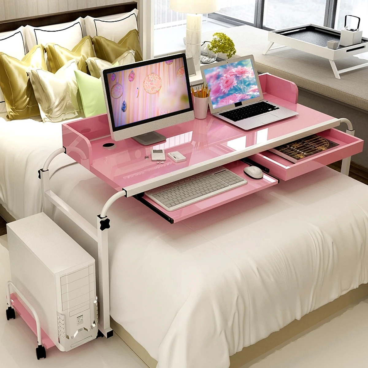 1 2m Home Rolling Adjule Computer Desk Table Over Bed Laptop 1 2m Home Rolling Adjule Computer Desk Table Over Bed Laptop Storage Furniture Pc Stand Holder For In Lapdesks From Office On
