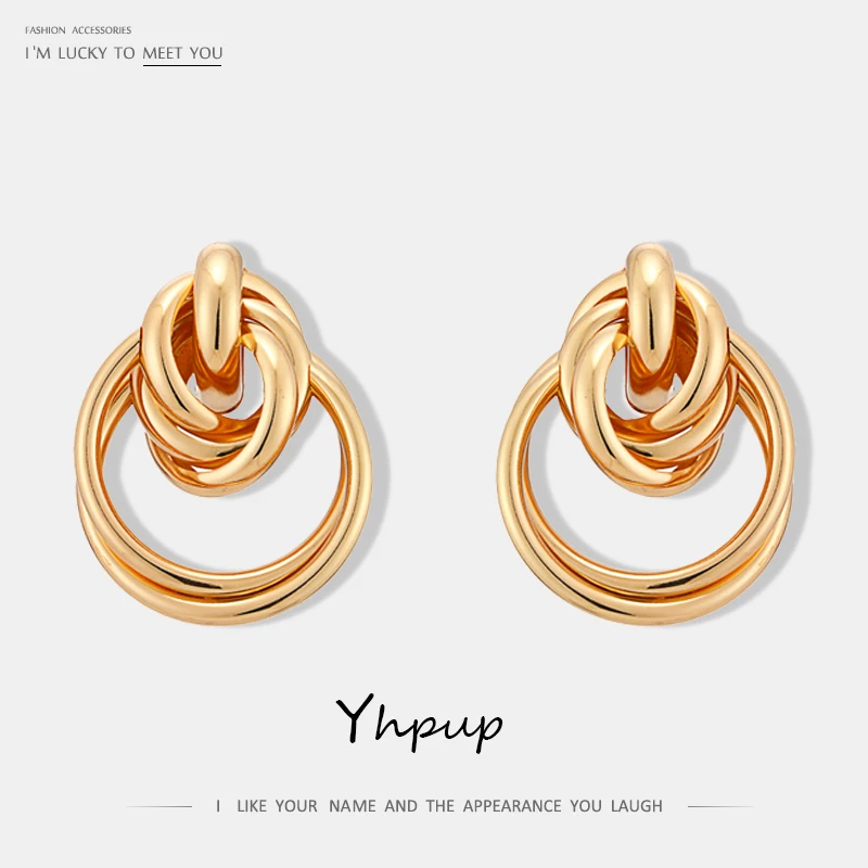 

Yhpup New Fashion Brand Zinc Alloy Big Charm Drop Earrings Round Geometric Stackable Earrings For Women Party Statement Jewelry