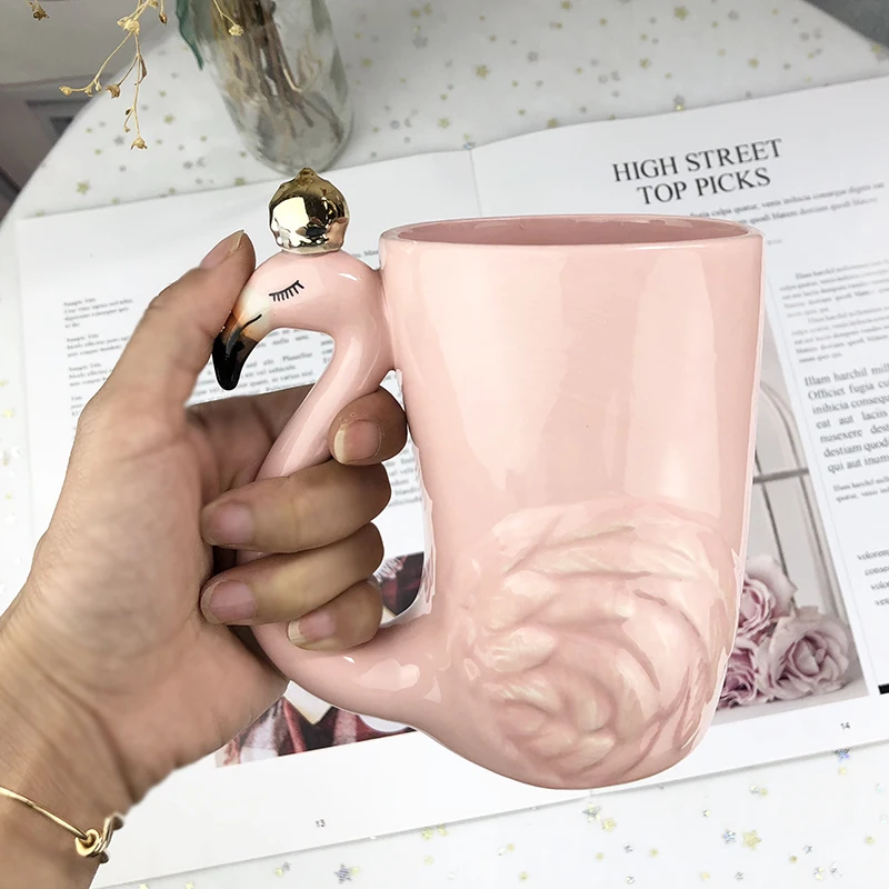 

3D Cute Flamingo Mug ins Couple Cup Ceramic Mark mug Coffee mug Love Bird Cups Creative Princess Water Cup Juice rugrats CL0408