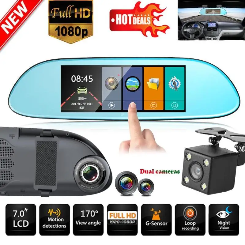

Anytek T80 7in Touch Screen Dual Lens 1080P Car Rearview Mirror DVR Camera Video Recorder WDR G-sensor Night Vision Dash Cam New