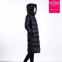 Зимнее, модное, Брендовое, хорошее качество, X-long, выше колена, 90% утиный пух, пальто, женская, на молнии, с отстрочкой, с капюшоном, теплая, пуховая парка, wq134