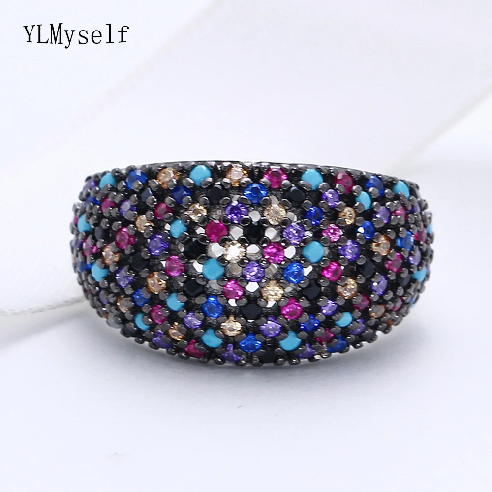 

Real 925 sterling silver metal ring Gorgeous multi cubic zirconia colorful crystal trendy 2019 Pretty rings silver 925 jewelry
