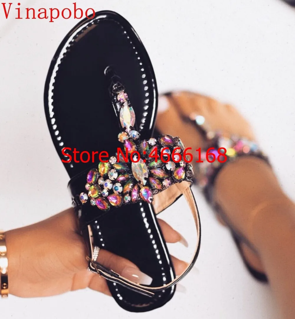 

Clear Transparent Ankle Wrap Flats Sandals Crystal T-strap Rhinestone Summer Beach Flip-flop Shoes Clip-toe Gladiator sandals