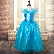 Free Shipping Retail 1pc 2015 New Girls Movie Cosplay Costume Fairy Cinderella Princess Dress Fancy Bows