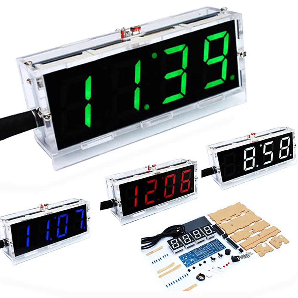 DIY Digital Uhr Clock Bausatz LED SCM Alarm Quartz Cover Kit Transparent Cover
