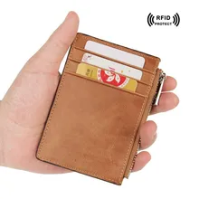 Rfid Блокировка держатель кредитной карты бумажник с застежкой молнией портмоне из натуральной кожи чехол для удостоверения личности безопасный кошелек модный Чехол для карт