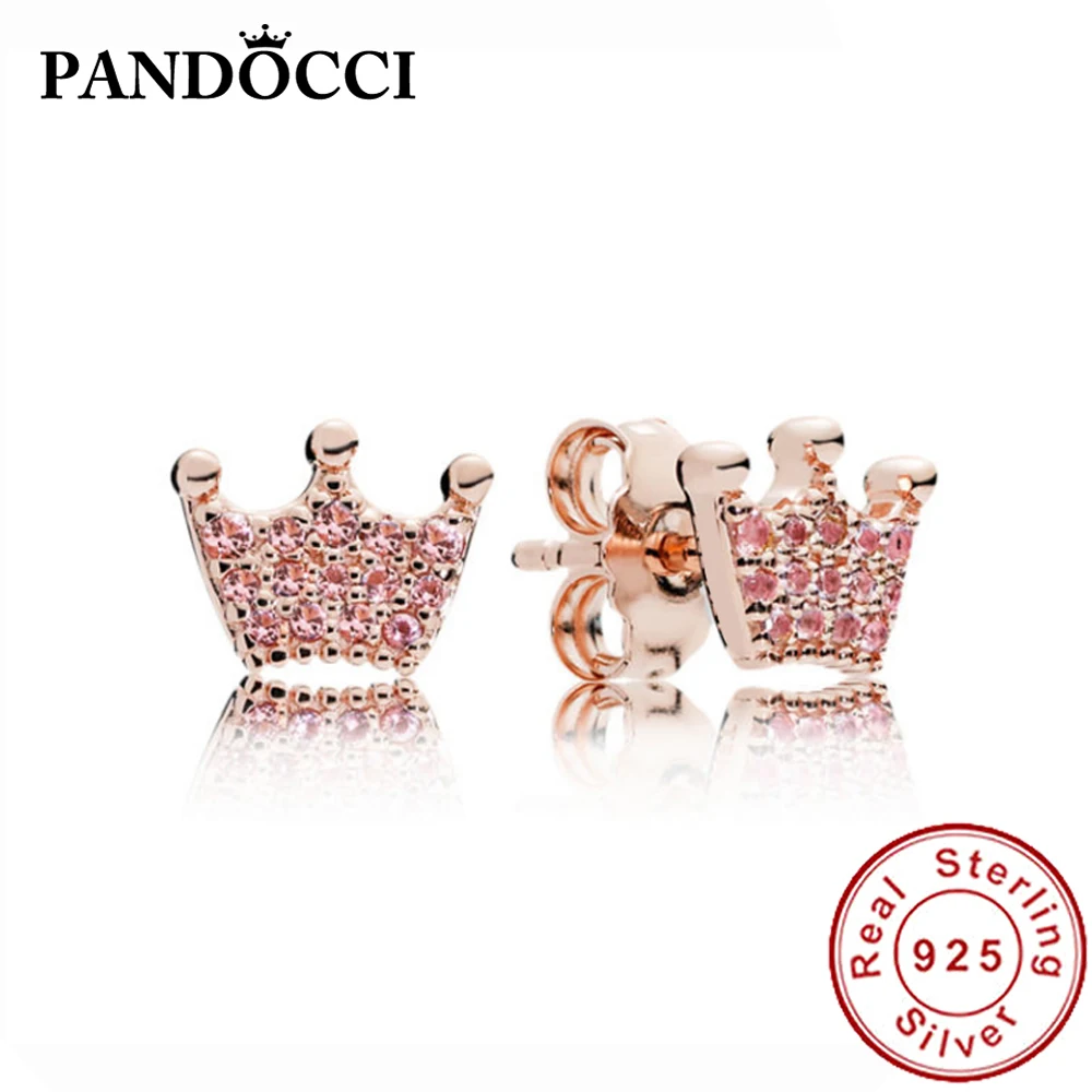 PANDOCCI 100% 925 пробы серебро 287127NPO розовый Зачарованный Корона серьги шпильки Ретро просто великолепная тенденции ювелирной подарки