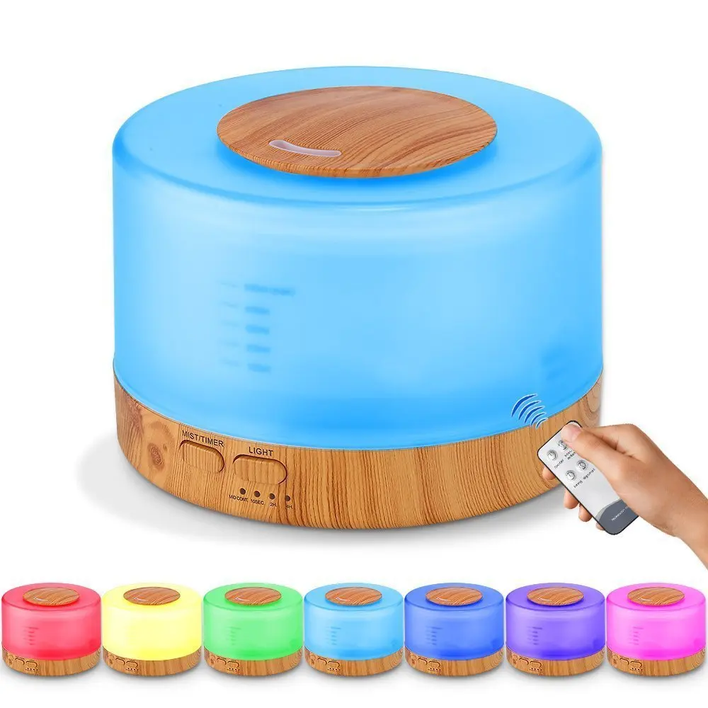 

500ml Ultrasonic Air Humidifier led light wood grain Essential Oil Diffuser aromatherapy mist maker 24V Remote Control