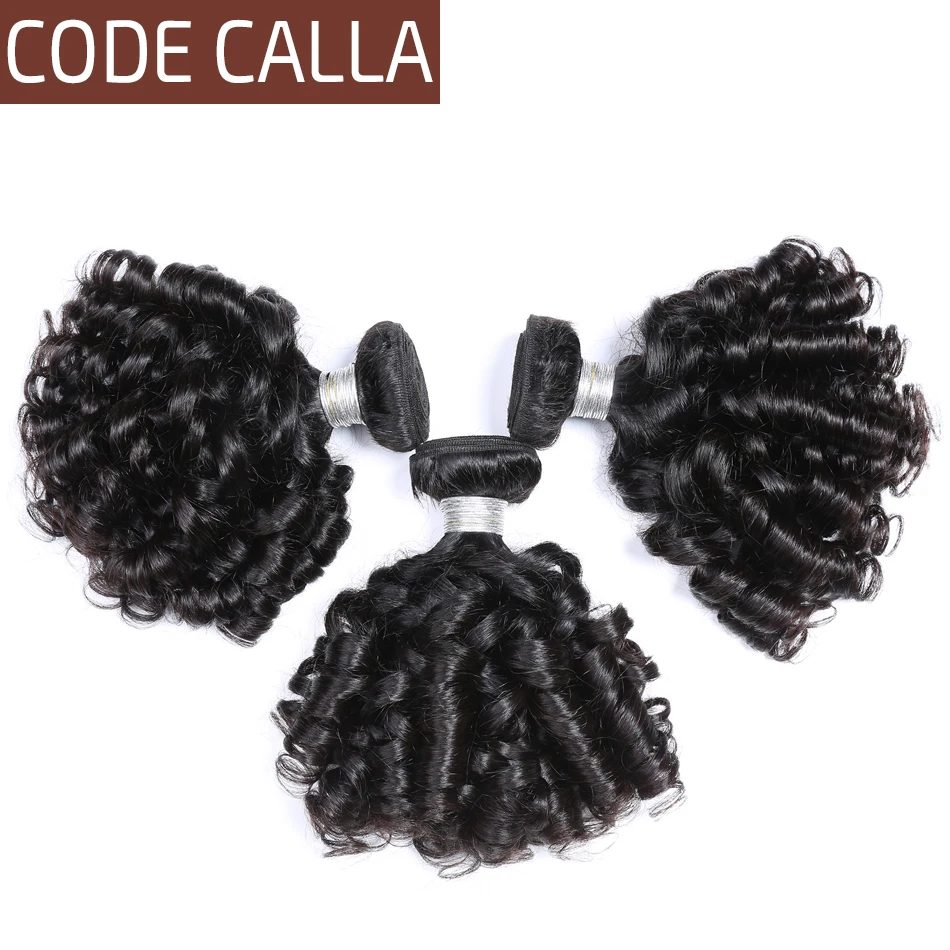 

Code Calla Brazilian Hair Weaving Bouncy Curly Hair Bundles 100% Remy Human Hair Extension Weft Salon Natural Black Color