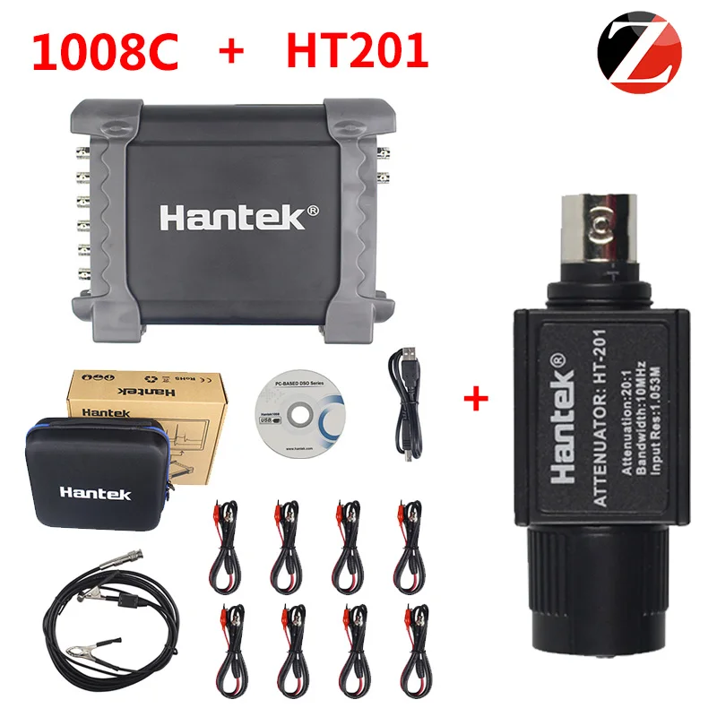 Hantek Осциллограф probbe с пассивным аттенюатором HT201 1008C автомобильный ПК хранения USB 8 каналов программируемый генератор