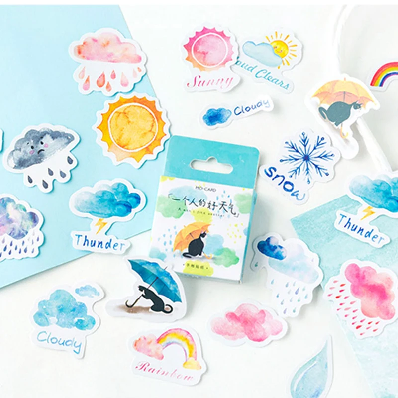 

45Pcs Colorful Weather Rains Photo Album Scrapbook Diary Paper Decoration Sticker diy Handmade Card Stickers Arts Craft