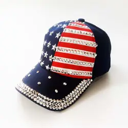 Бейсболки Модные с американским флагом для мужчин и женщин, регулируемая хлопковая кепка со стразами и звездами, джинсовая кепка