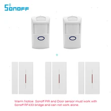 Sonoff 2шт PIR+ 3 шт датчик двери, RF433 пульт дистанционного управления, умное домашнее устройство аварийной сигнализации, работа с Sonoff RF433 мост