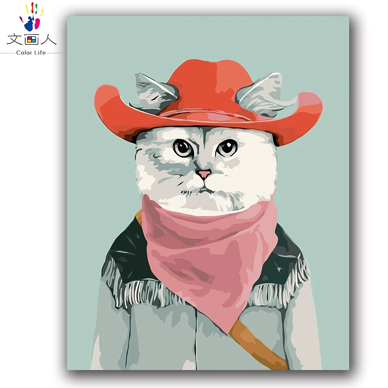 アメリカの映画アニメキャラクター西カウボーイ猫かわいいウォンバット着色による Diy デジタル油絵番号 番号でペイント Aliexpress