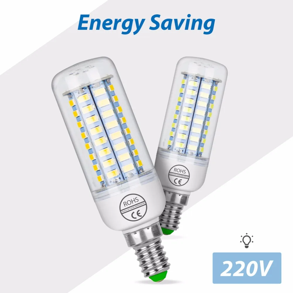 E27 220V Led 옥수수 램프, E14 LED 에너지 절약 촛불 전구 24 36 48 56 69 72led SMD 5730 램프 Led AC 240V 천장 조명