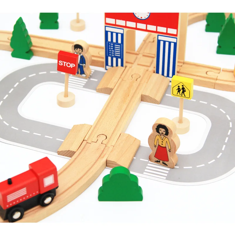 50 шт. DIY обучающая деревянная железная дорога железнодорожные пути Слот автомобиля высокого качества деревянный поезд детские игрушки деревянная головоломка строительный слот