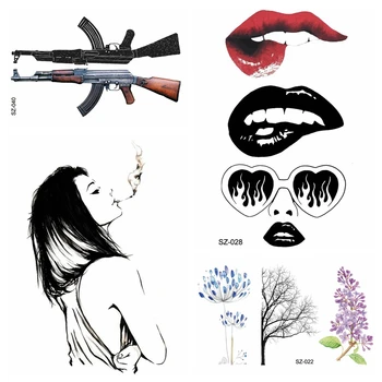 

Girls Fashion Tattoo Infatuate Stickers Women Smoking Temporary Arm Tattoo Men Hands AK Gun Fake Tatoos BATTLEGROUNDS PUBG Lips
