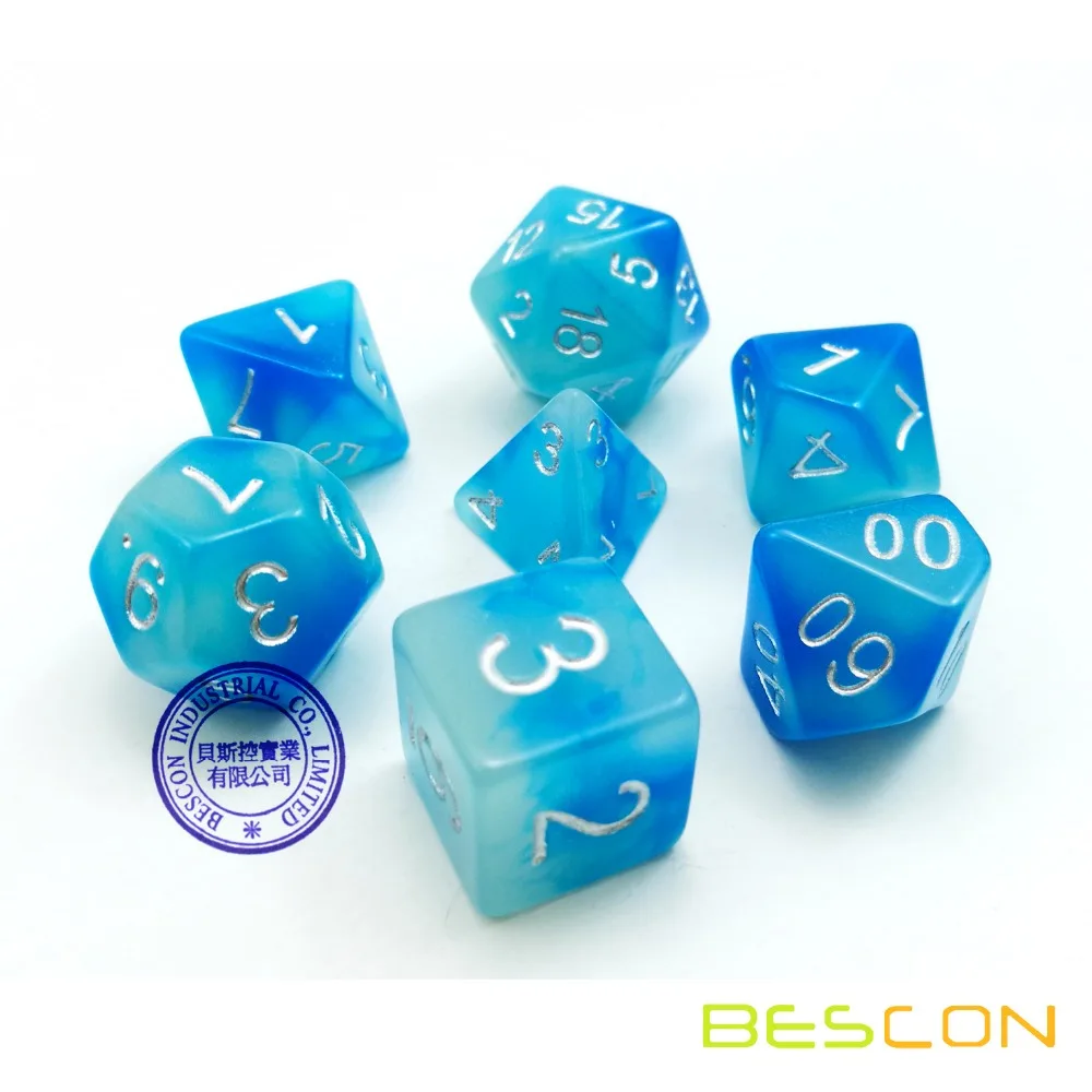 Bescon Gemini Glowing Polyhedral Dice 7pcs Set ICY ROCKS, Luminous RPG Dice Set d4 d6 d8 d10 d12 d20 d%, Brick Box Packaging 6