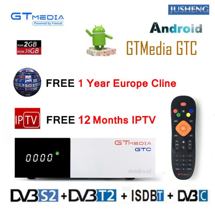 

Free 1 Year 7 Clines CCcam Europe GTC Satellite Receiver DVB-S2 DVB-C DVB-T2 & Android TV Box Amlogic S905D 2GB 16GB