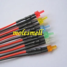 10 шт. 2 мм плоский верх 12 В Многоцветный рассеянный светодиодный светильник Набор Предварительно проводной 12 В DC Проводной красный желтый синий зеленый белый оранжевый рассеянный светодиодный