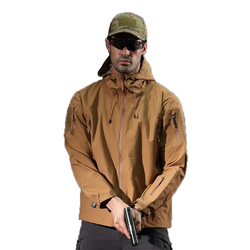 Весенняя твердая оболочка Военная тактическая куртка мужская водонепроницаемая камуфляжная армейская куртка с карманом с капюшоном ветровка Походное пальто