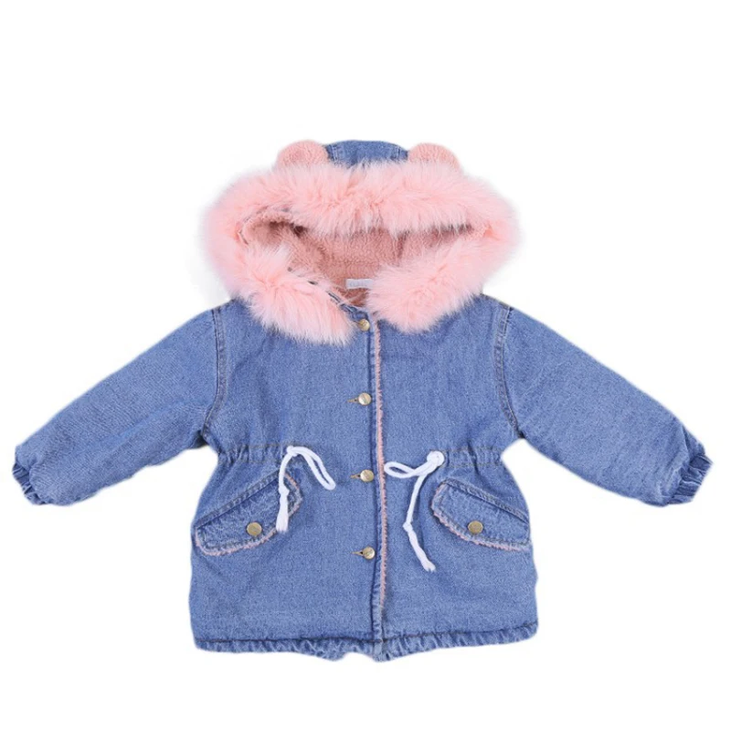 

Rlyaeiz Winter Jackets For Girls 2018 Fashion Fleece Warm Children Coats Girl's Denim Jacket Fur Collar Parka Overcoat