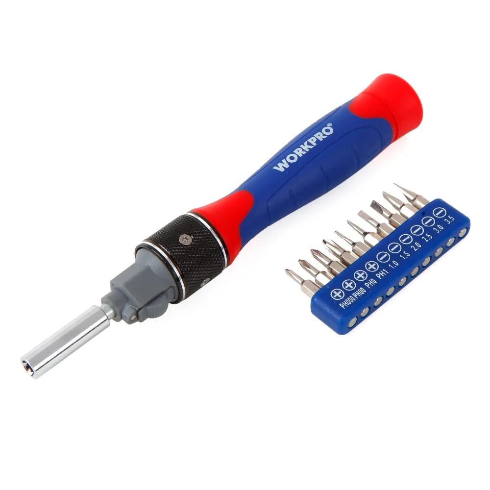 WorkPro 29 Piece Dual Driver Screwdriver features an slip-resistant rubber grip