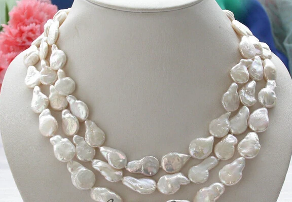 

Hot sell Noble- hot sell new - HOT2802 3row 16mm white coin freshwater cultured pearl necklace