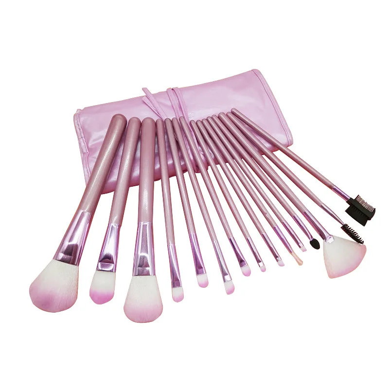 Pink Soft Face Makeup Brushes Tool Set Cosmetic Professional Eyeshadow Powder Best Beauty Make Up Brushes Bag roll 15pc Blending 09 (1)