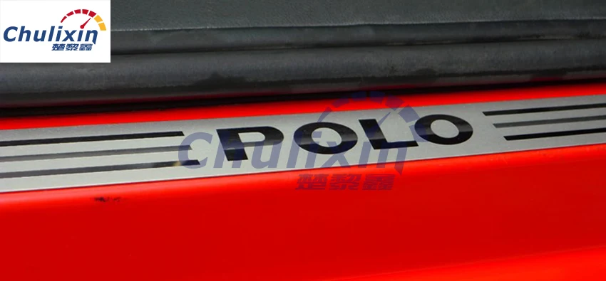 4 шт./лот, наклейки для автомобиля, Стайлинг для 2011- VOLKSWAGEN VW POLO, ультратонкая Накладка на порог из нержавеющей стали