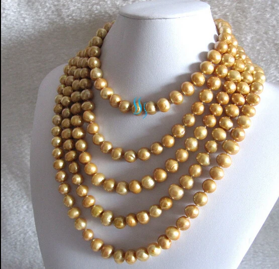 

FREE SHIPPING>@@> RHJ0007 100" Champagne Freshwater Pearl Necklace