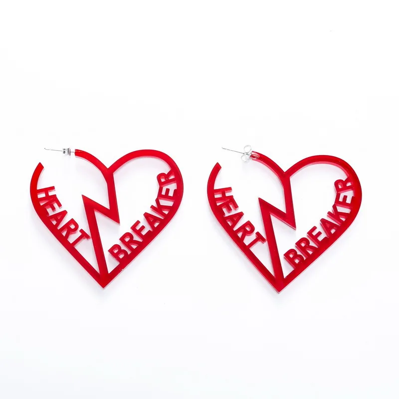 

Transparent Red Breaker Heart Stud Earrings For Women Girl Hollow Geometric Personality Trendy Jewelry