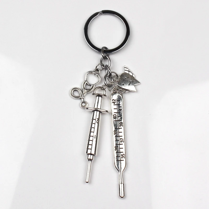 

New Nurse Cap Medical Dentist Key Chain Needle Syringe Stethoscope Thermometer Cute Keychain Jewelry Gift Handmade diy