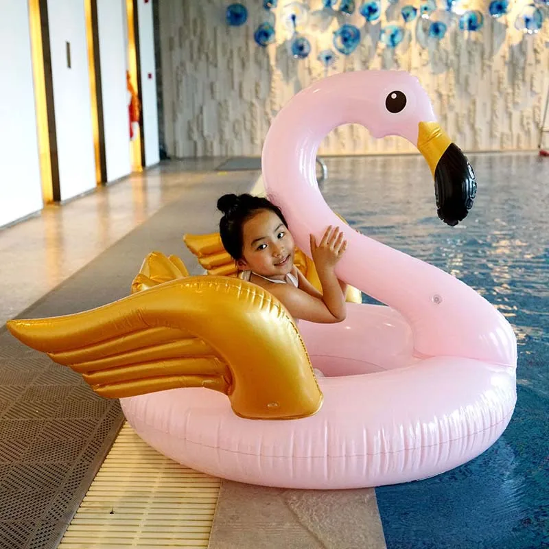 

130CM Golden Wings Pink Flamingo Swimming Ring Giant Pool Float Inflatable Swimming Circle For Adults Summer Water Sports Toys