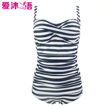 

2018 New Striped Naval Style Women One-Piece Swimsuits Swimwear Padded Bra Bandage Plus Size Swimsuits Beachwear Bathing Suits