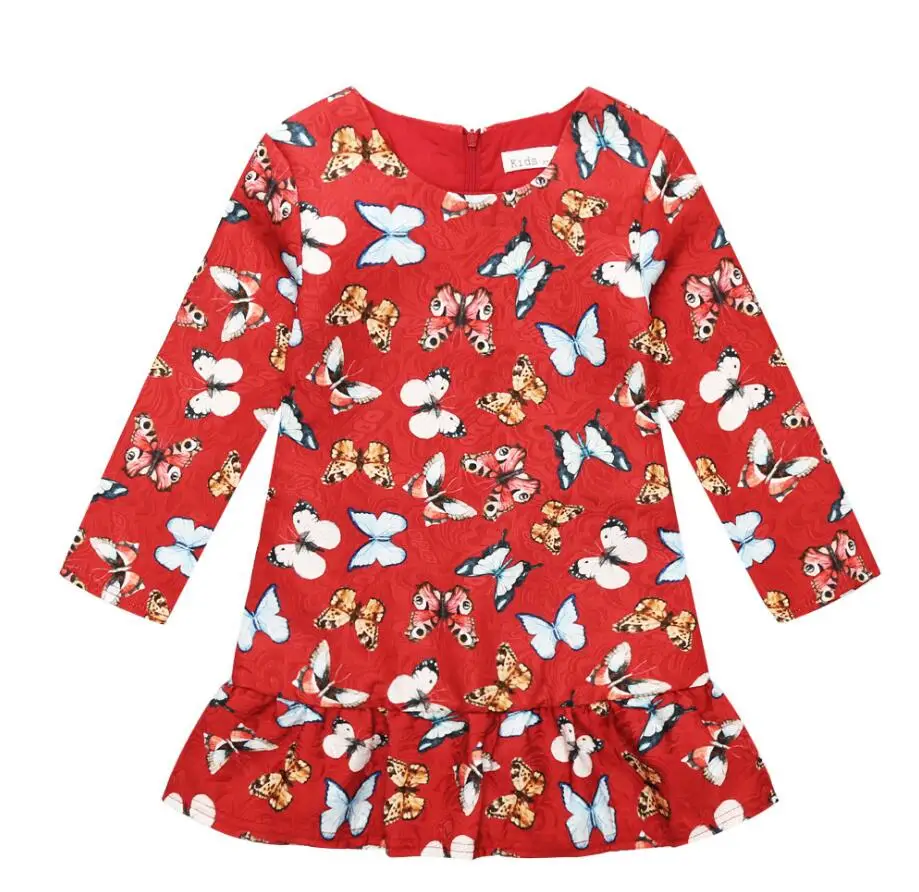 2017 Autumn Kids Girl Clothing Princess Butterflies Print Girls Dresses