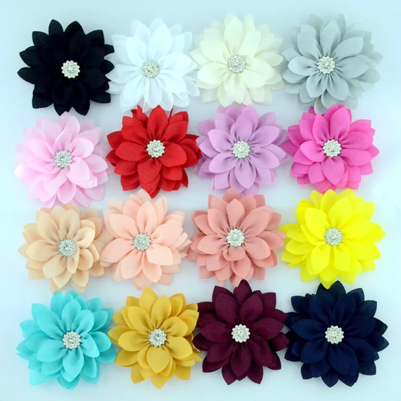 

Yundfly 5pcs/lot 3.6" Lotus Chiffon Flowers With Button for Children Baby Headband Clips Diy Kids Girls Women Hair Accessories
