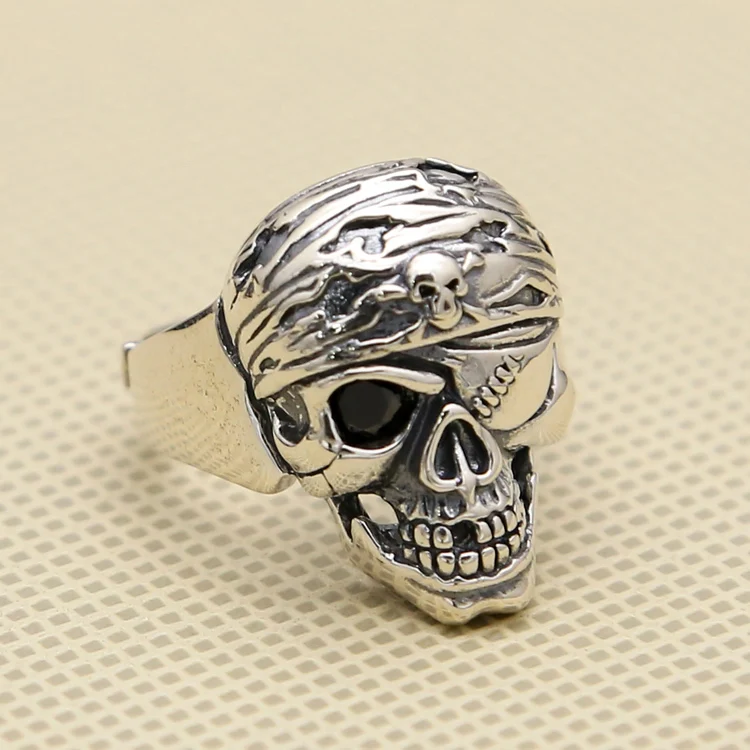 

Punk Pirate Skull Ring Men In Sterling Silver 925 24mm Wide Band Large Size Handmade Antique Silver 925 Jewelry Men,gift