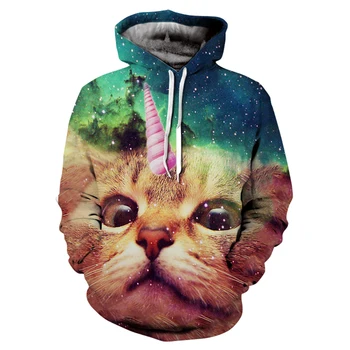 

Brand new animal personality print hoodie, 3d starry horned cat hoodie, 2019 brand hoodie men's and women's hip-hop sports s