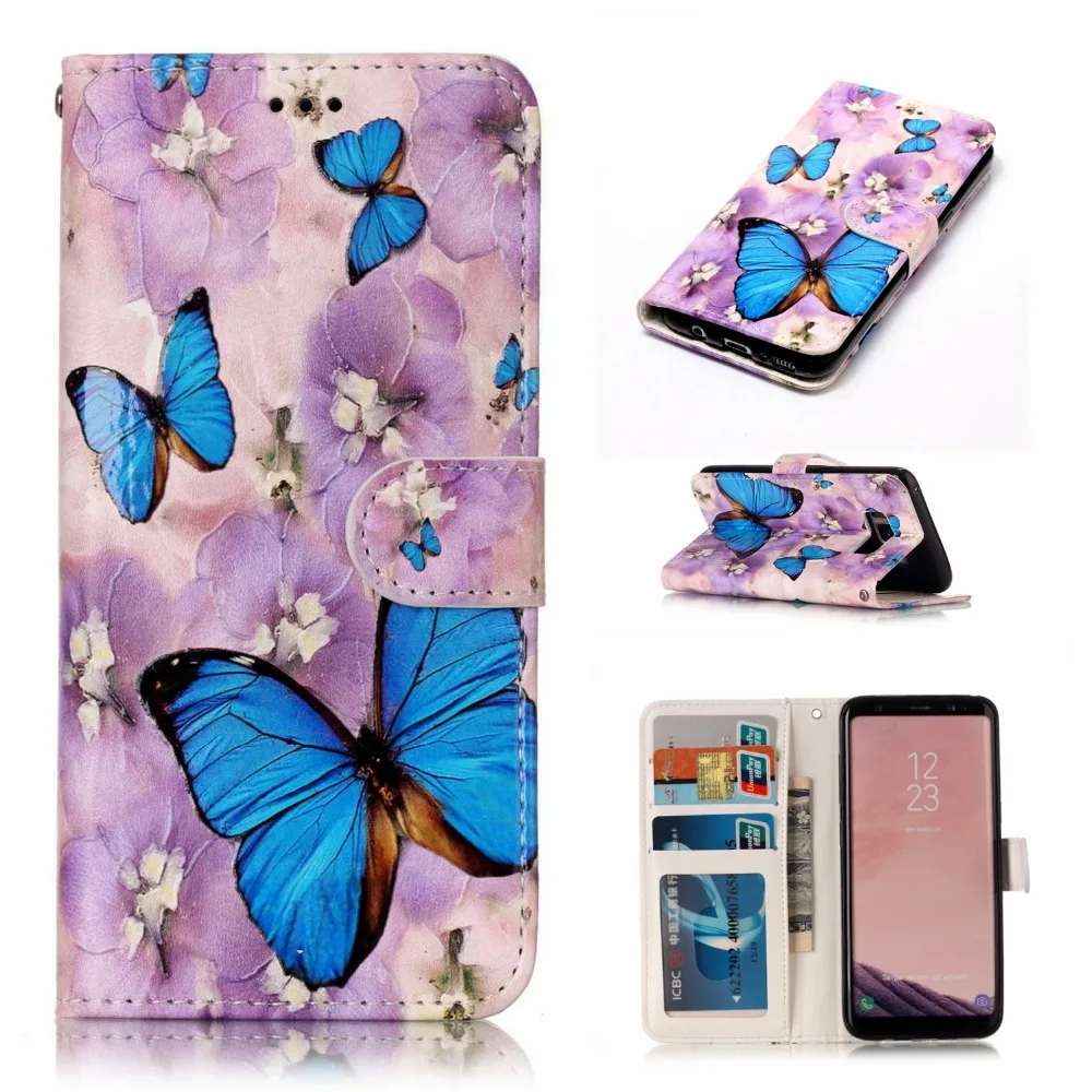 Butterfly Flip Wallet PU Leather Case For Samsung Galaxy S8 Plus S6 S7