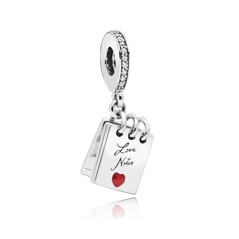 

925 Sterling Silver Love Notes Charm, Crimson Red Enamel Beads Original Jewelry DIY Making Fits For Bracelets PANDOCCI